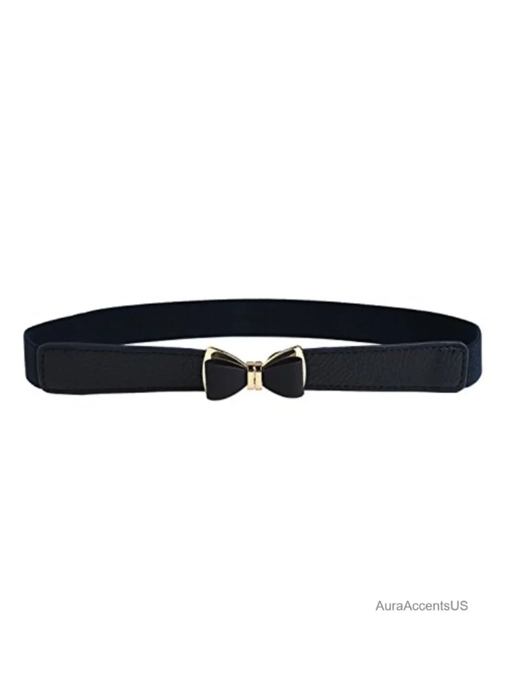 Faux Leather Skinny Elastic Waist Belt with Bow Buckle